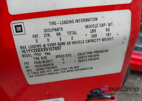 1997 Chevrolet Corvette z USA, uszkodzony, nr VIN 1G1YY22GXV5107657